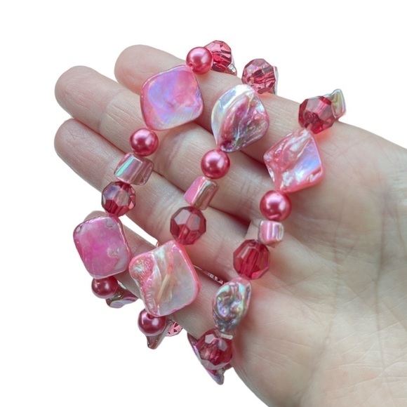 Gennaro set of 3 multi-tone pink beaded stretch bracelets - Picture 2 of 2